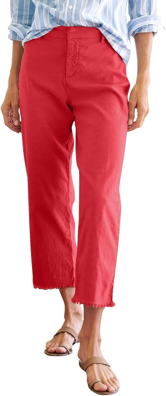 Women's Pants, Trendy Casual Linen Straight Leg Peasant Pants 2025 Flwoy Stretchy