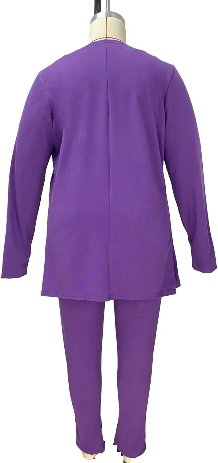 Women's Plus Size 2 Piece Outfits Open Front Blazer and High Waisted Long Pant Suit Set Business Loungewear