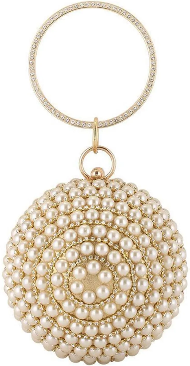 Women's Round Ball Clutch Purse Rhinestones Evening Handbag Beaded Pearl Clutch Bag