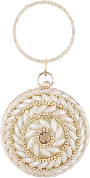 Womens Round Ball Evening Bag Rhinestones Purse Beaded Pearl Clutch Bag