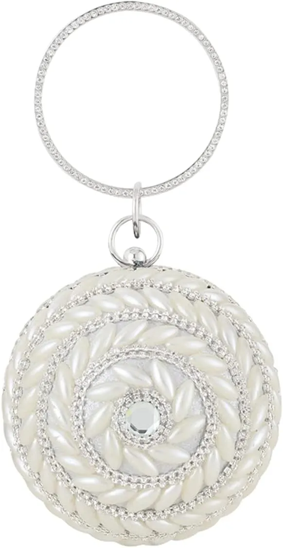 Womens Round Ball Evening Bag Rhinestones Purse Beaded Pearl Clutch Bag