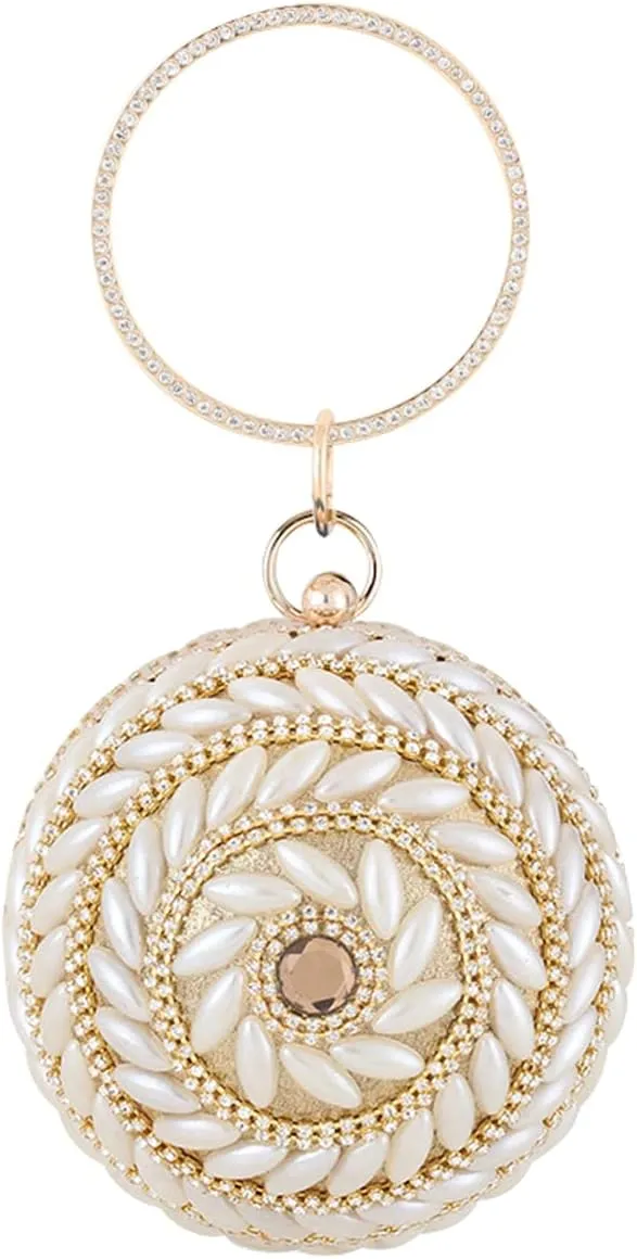 Womens Round Ball Evening Bag Rhinestones Purse Beaded Pearl Clutch Bag