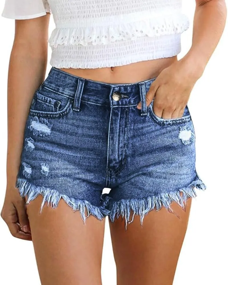 Women's Sexy Stretchy Fabric Hot Pants Distressed Denim Jean Shorts