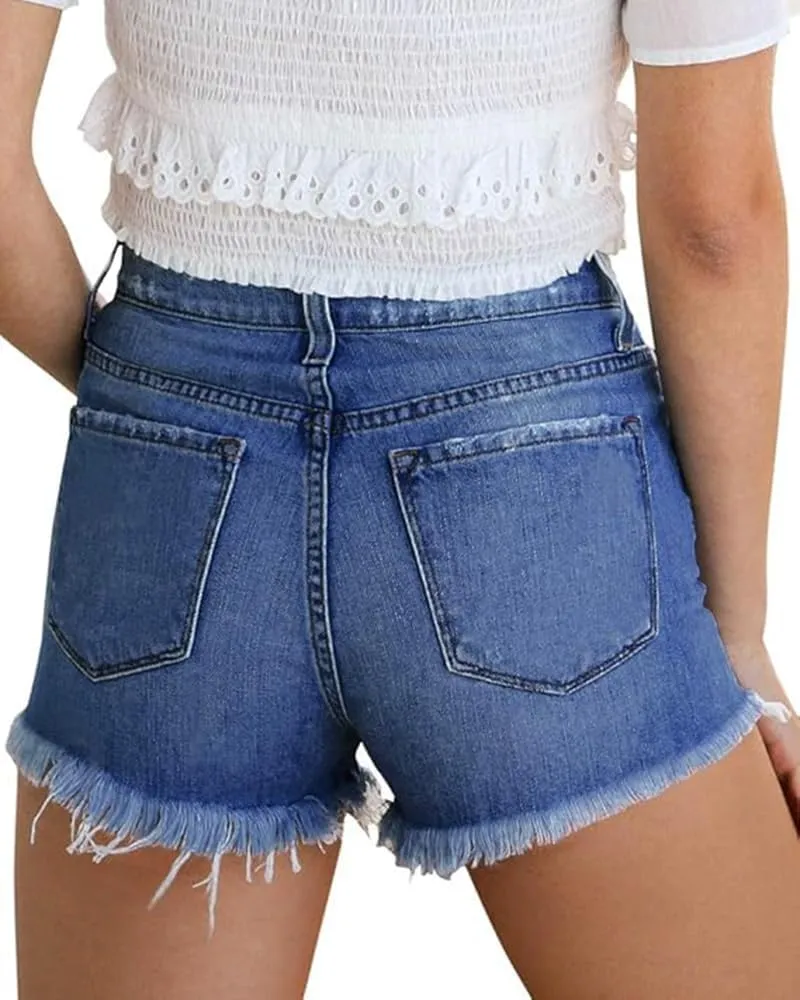 Women's Sexy Stretchy Fabric Hot Pants Distressed Denim Jean Shorts
