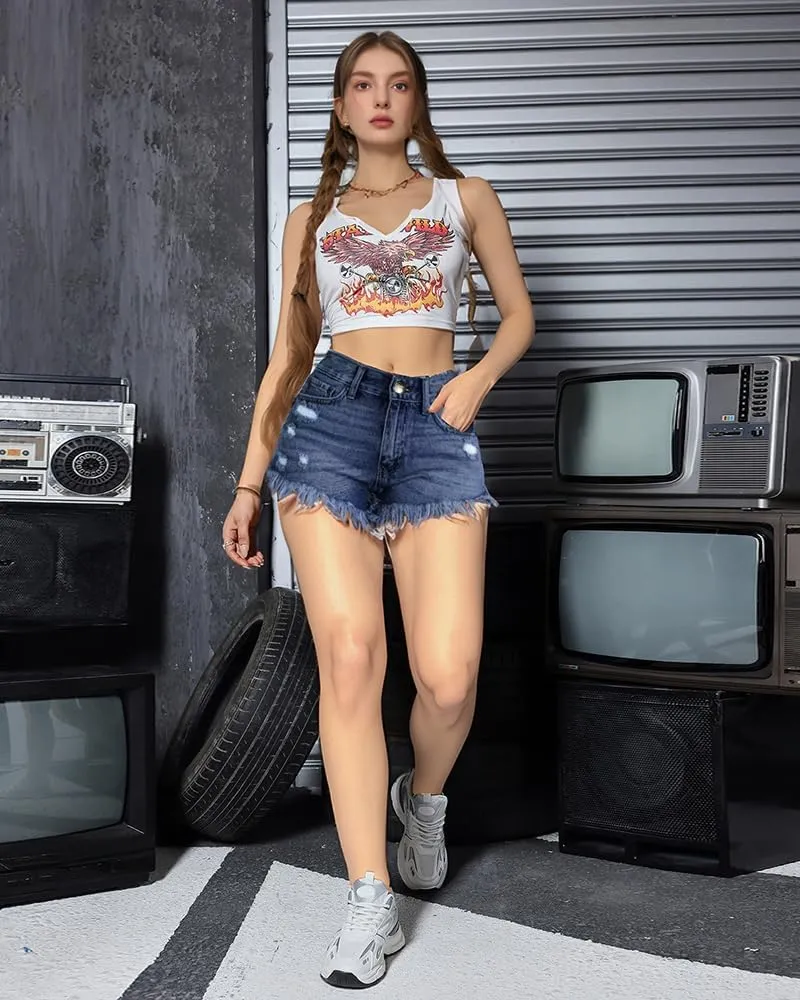 Women's Sexy Stretchy Fabric Hot Pants Distressed Denim Jean Shorts