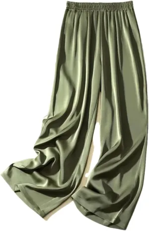 Women's Silky Wide Leg Pants High Waist Straight Casual Solid Satin Dance Trouser
