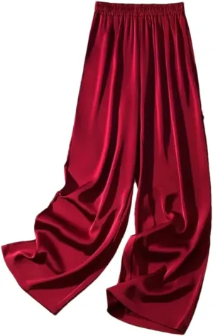 Women's Silky Wide Leg Pants High Waist Straight Casual Solid Satin Dance Trouser