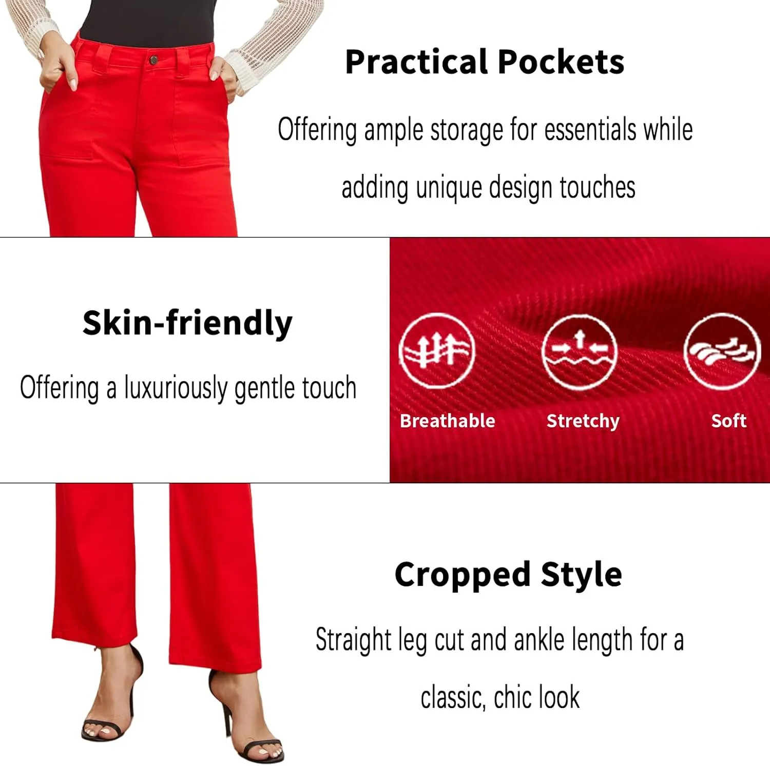 Women's Straight Leg Petite Jeans High Waisted Stretchy Cropped Denim Ankle Pants