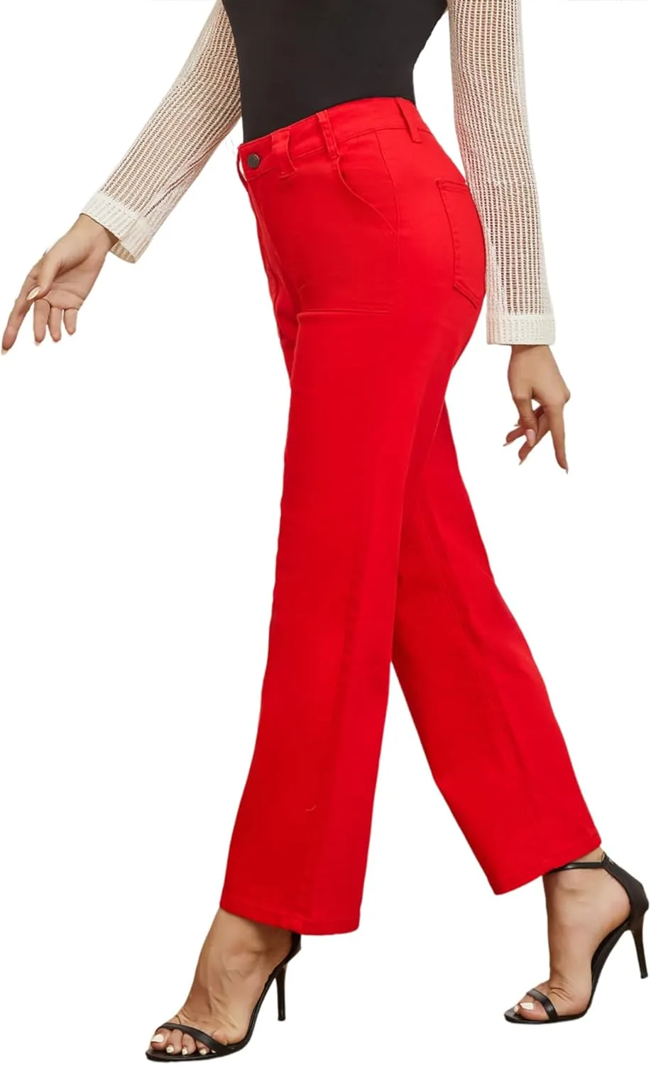 Women's Straight Leg Petite Jeans High Waisted Stretchy Cropped Denim Ankle Pants