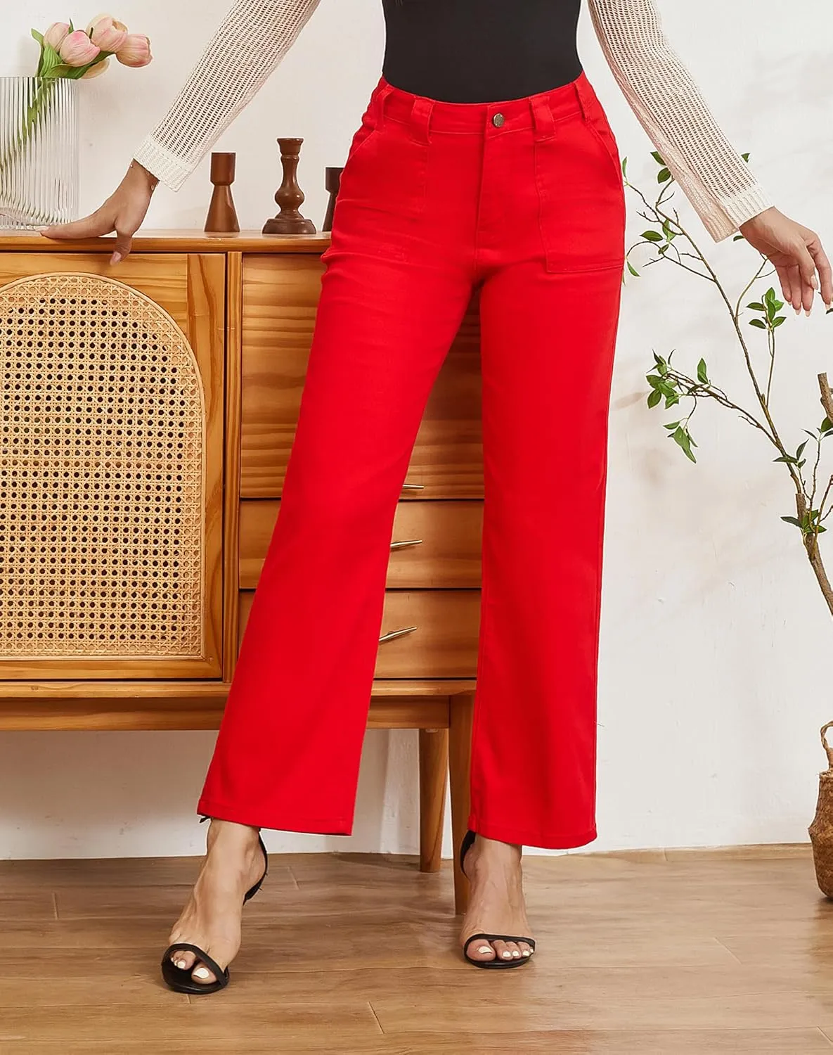 Women's Straight Leg Petite Jeans High Waisted Stretchy Cropped Denim Ankle Pants