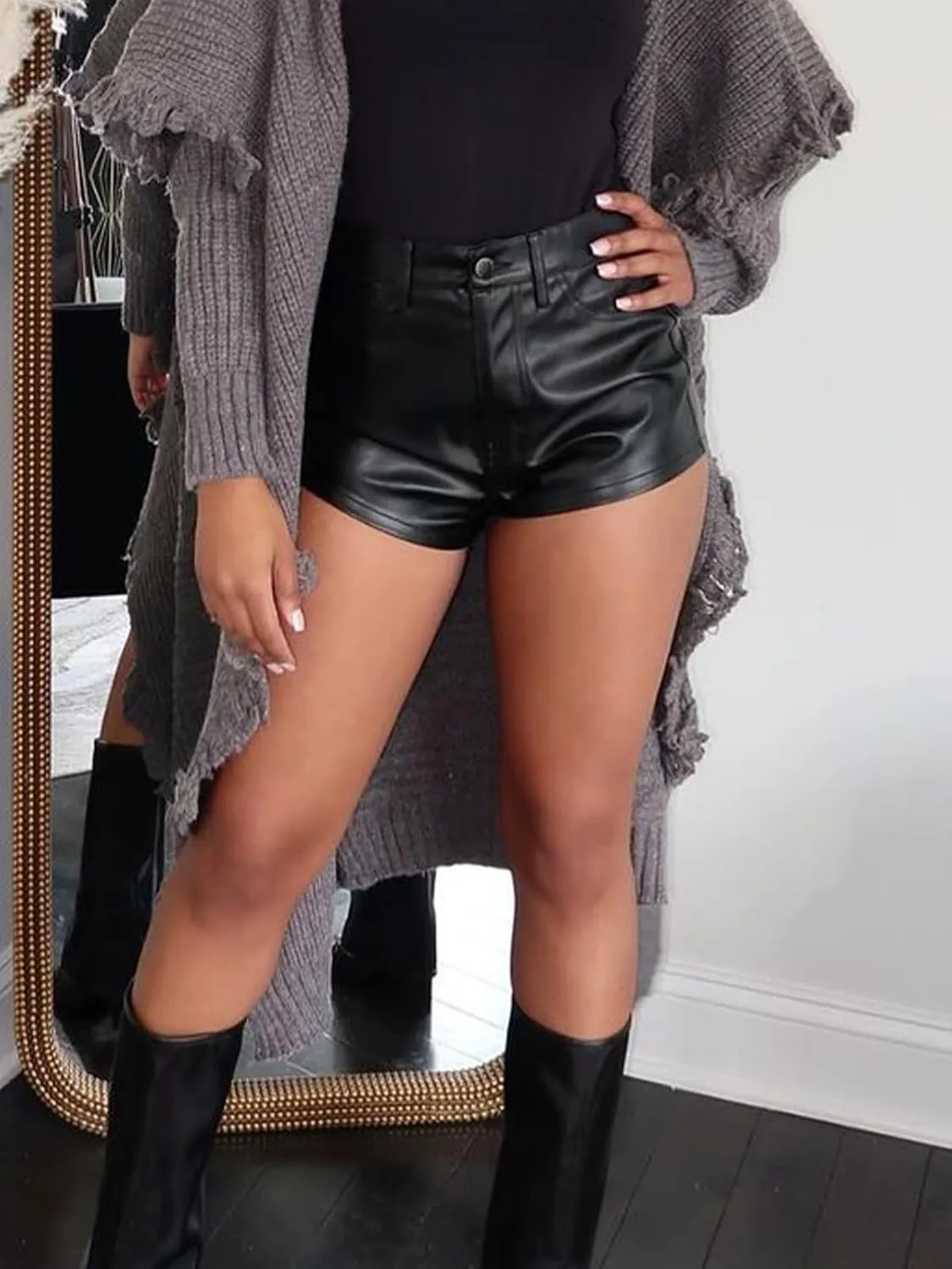 Womens Stretchy Faux Leather Short Club Party High Waist Hot Pants