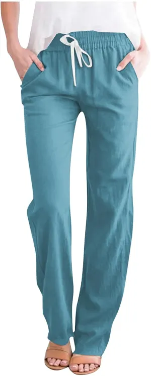Women's Stretchy Wide Leg Palazzo Winter Flowy Yoga Slacks with Pockets Flare Leggings High Waisted
