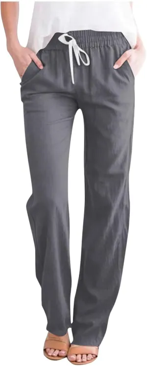Women's Stretchy Wide Leg Palazzo Winter Flowy Yoga Slacks with Pockets Flare Leggings High Waisted