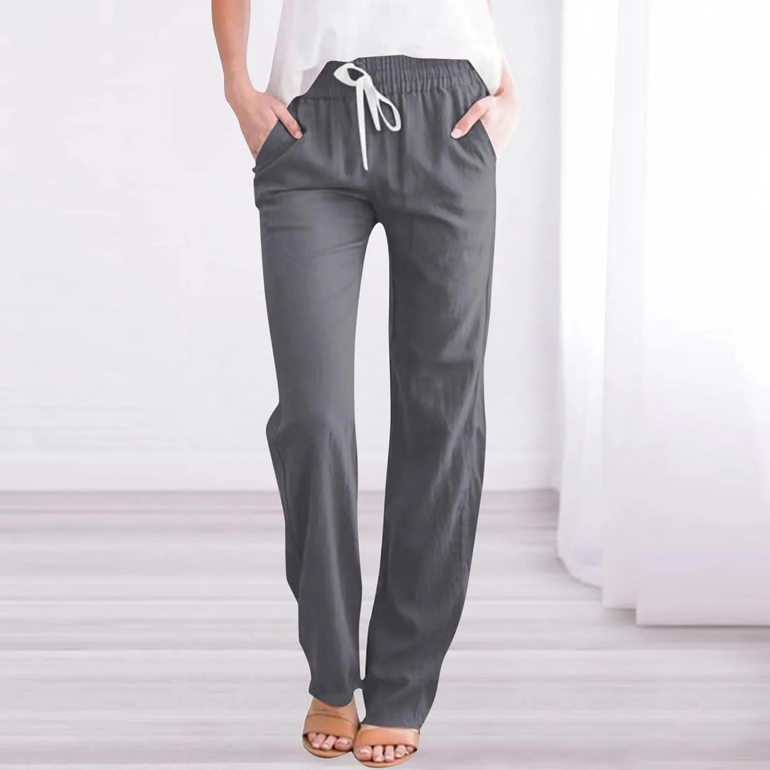 Women's Stretchy Wide Leg Palazzo Winter Flowy Yoga Slacks with Pockets Flare Leggings High Waisted