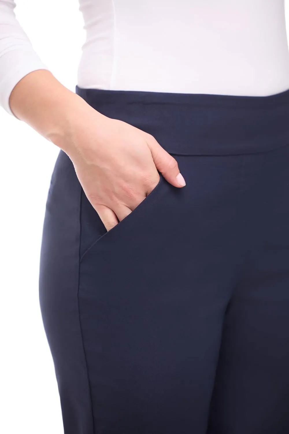 Women's Stretchy Wide Leg Pull-On Dress Pants with Pockets