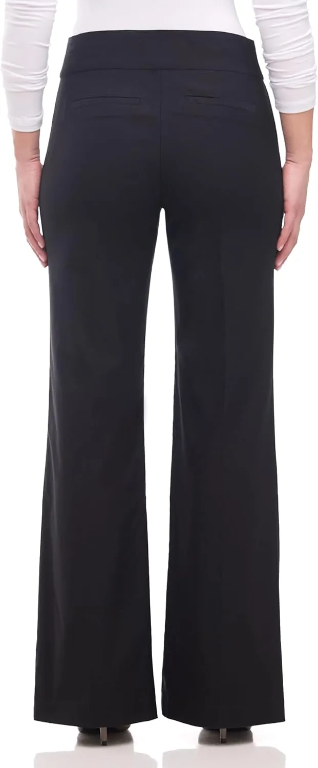 Women's Stretchy Wide Leg Pull-On Dress Pants with Pockets