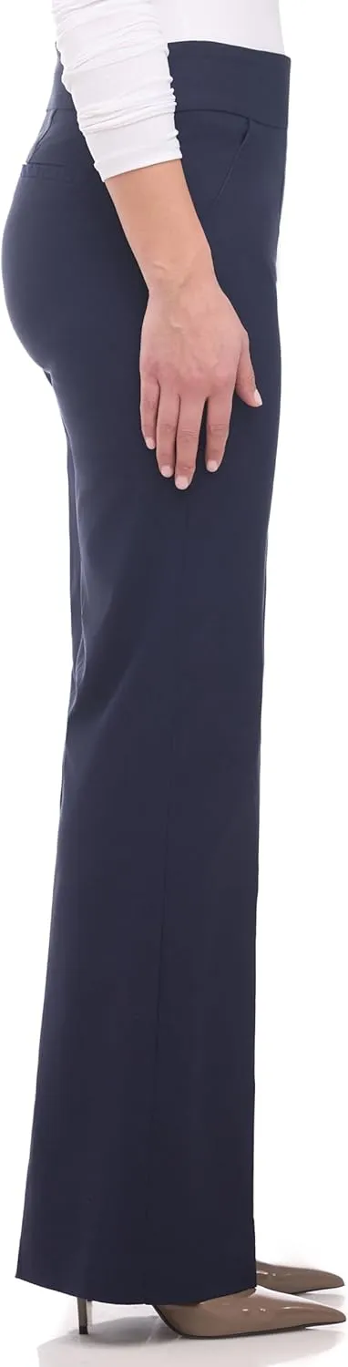 Women's Stretchy Wide Leg Pull-On Dress Pants with Pockets