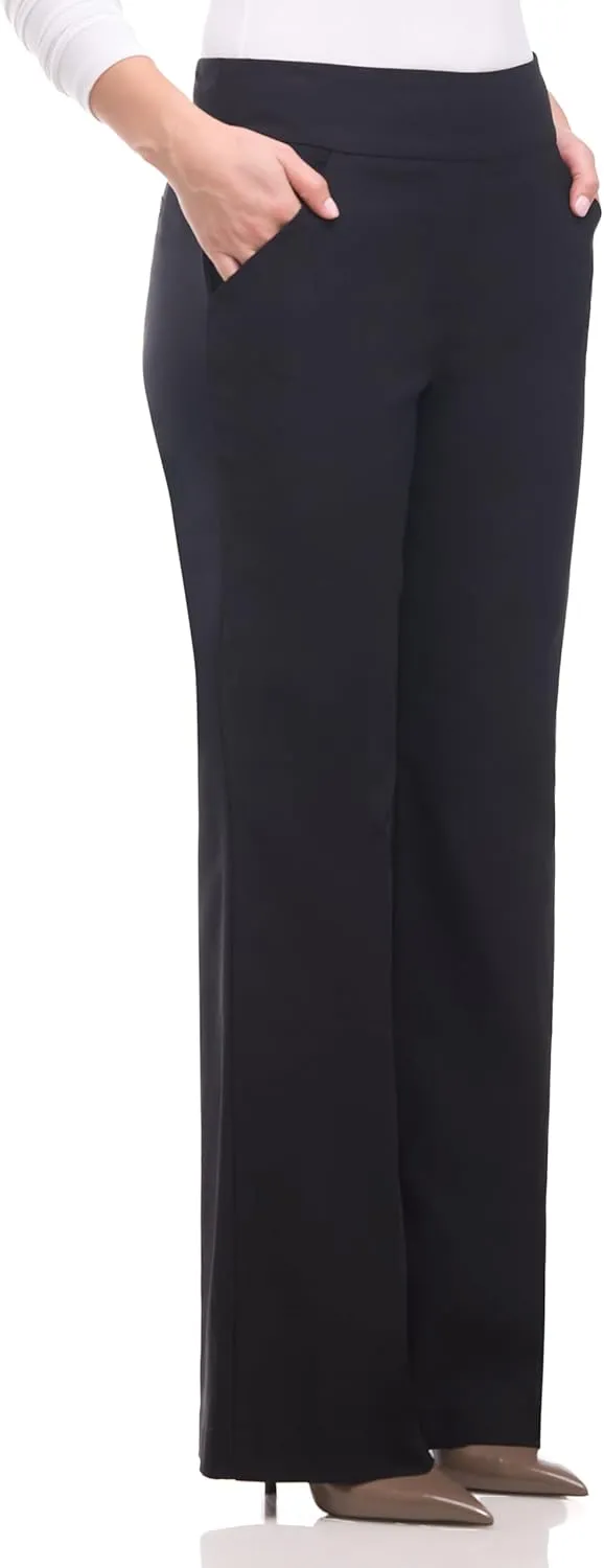 Women's Stretchy Wide Leg Pull-On Dress Pants with Pockets