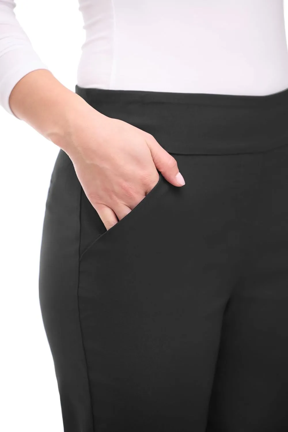 Women's Stretchy Wide Leg Pull-On Dress Pants with Pockets