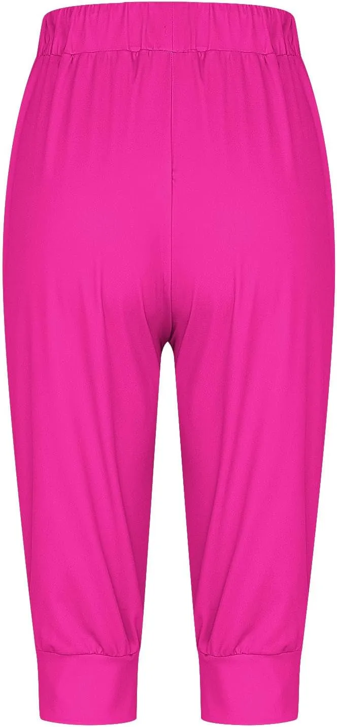 Women's Sweatpants Capris Elastic Drawstring Waist Cropped Jogger Pants Summer Solid Running Lounge Capri with Pocket