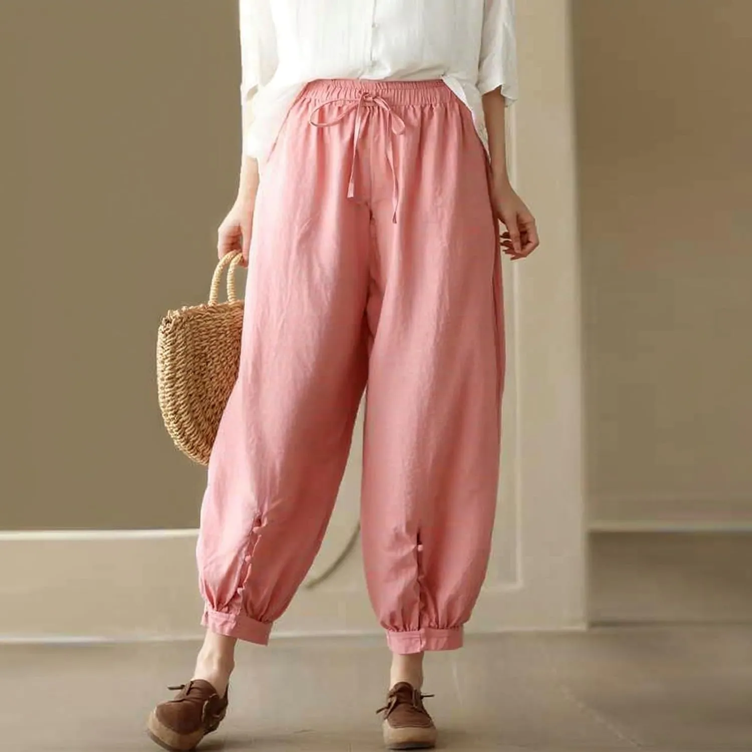 Womens Sweatpants, Trendy Casual Pants Linen Peasant Straight Leg Lounge Women Striped