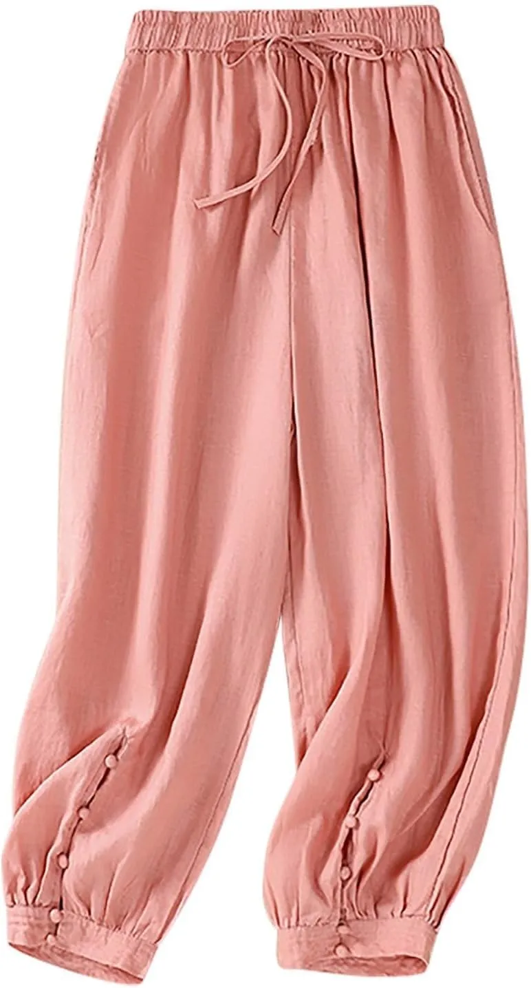 Womens Sweatpants, Trendy Casual Pants Linen Peasant Straight Leg Lounge Women Striped