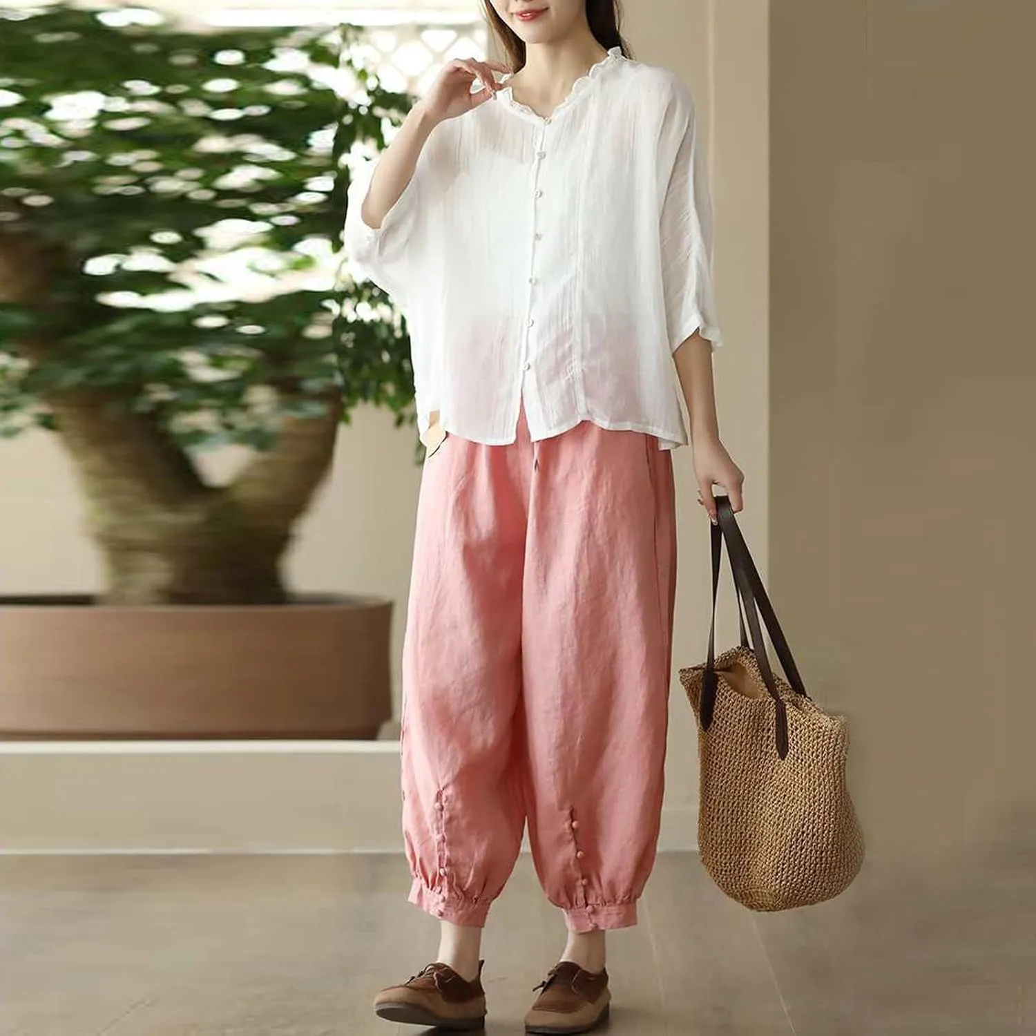 Womens Sweatpants, Trendy Casual Pants Linen Peasant Straight Leg Lounge Women Striped