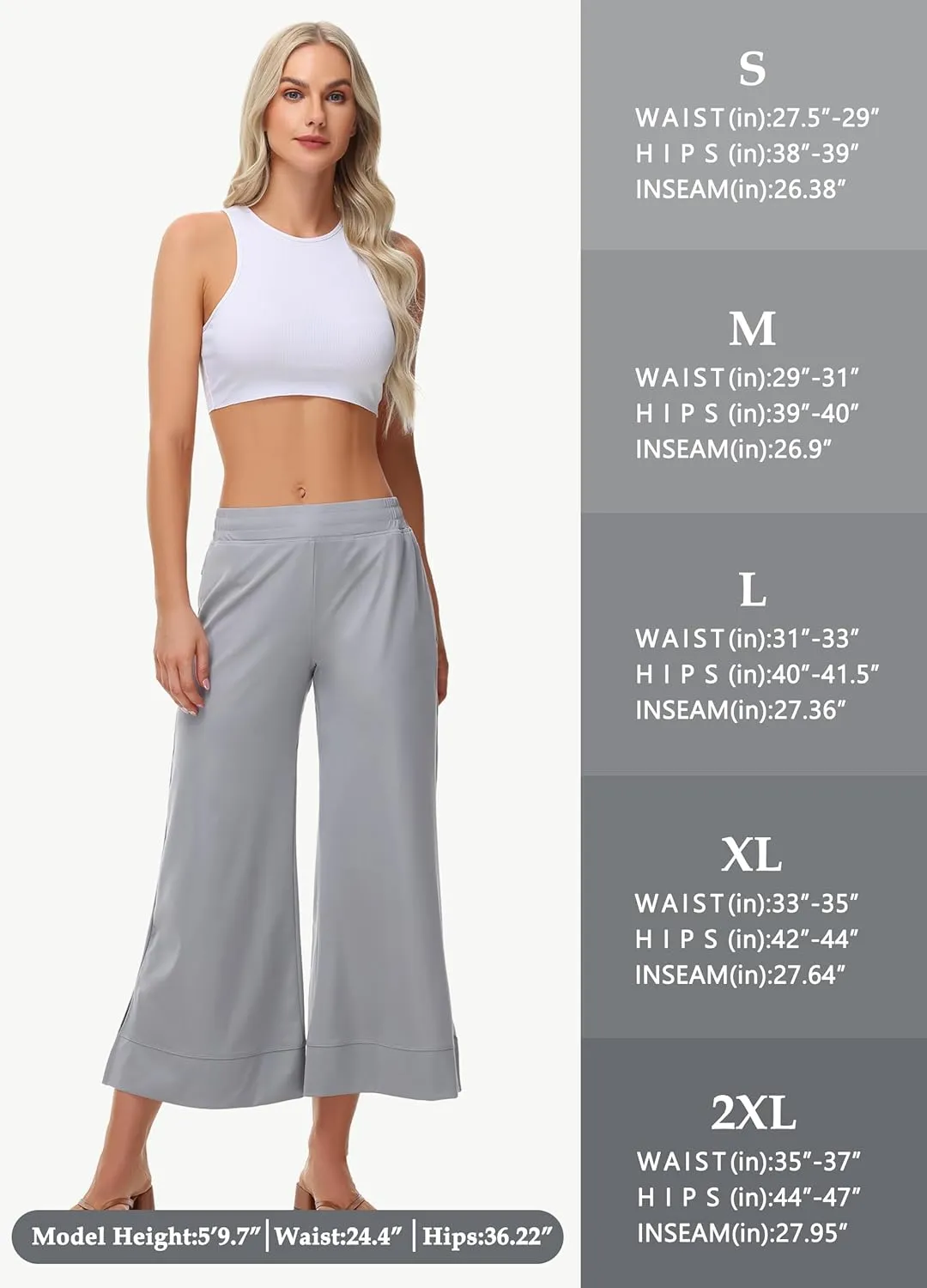 Womens Wide Leg Cropped Pants with Zipper Pockets Yoga Casual Travel Work Lightweight Quick Dry Pants