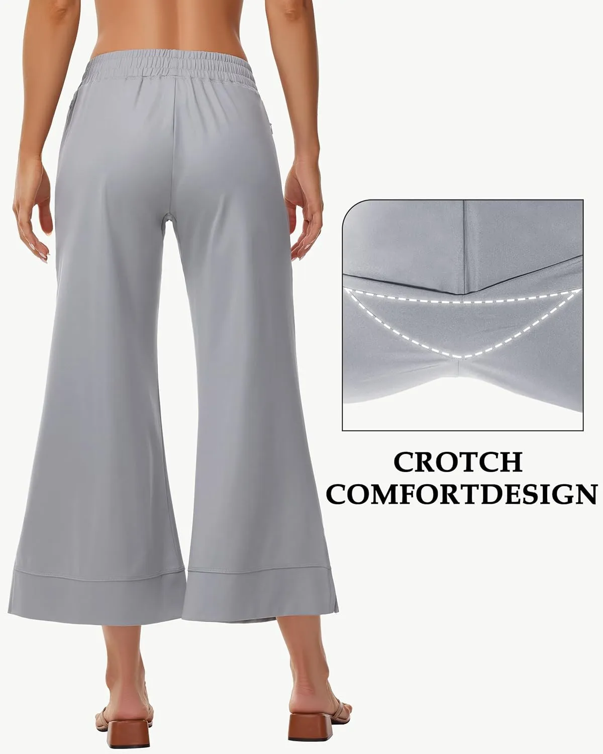 Womens Wide Leg Cropped Pants with Zipper Pockets Yoga Casual Travel Work Lightweight Quick Dry Pants