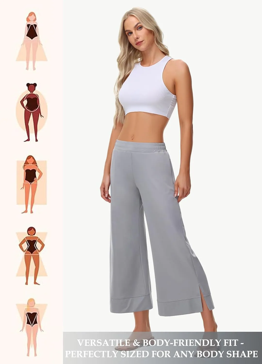 Womens Wide Leg Cropped Pants with Zipper Pockets Yoga Casual Travel Work Lightweight Quick Dry Pants