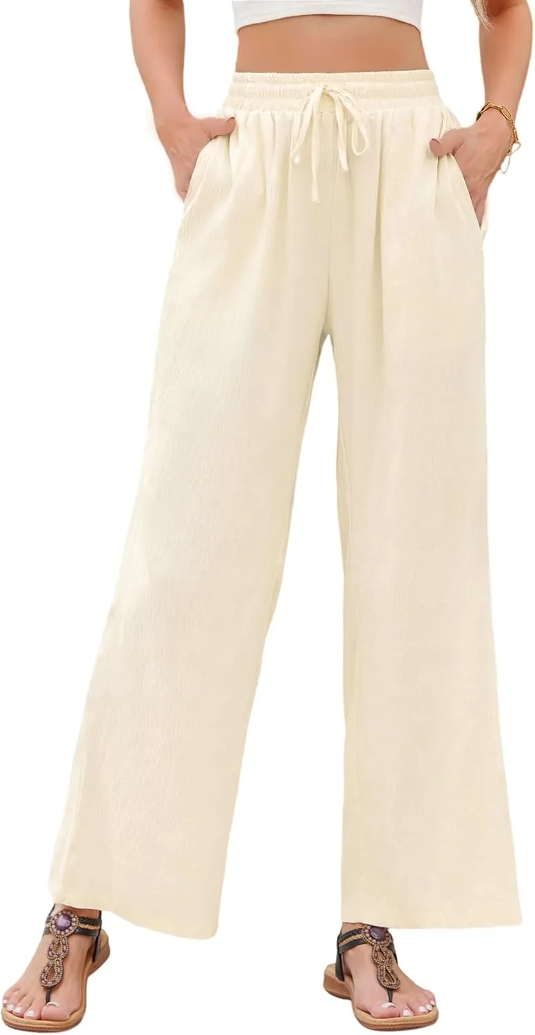 Women's Wide Leg Pants Flowy Pants for Women Casual Palazzo Trousers Loose Fit High Waisted Drawstring with Pocket