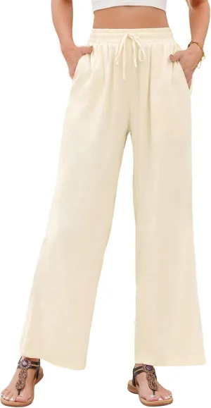 Women's Wide Leg Pants Flowy Pants for Women Casual Palazzo Trousers Loose Fit High Waisted Drawstring with Pocket