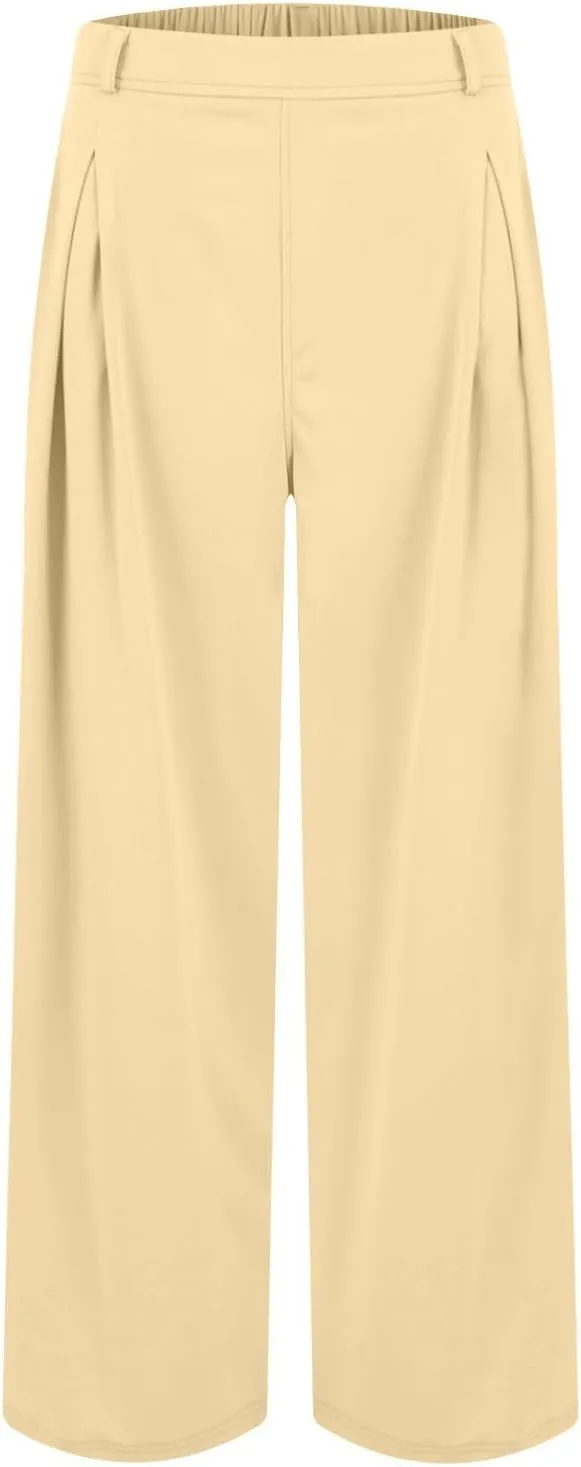 Women's Wide Legged Pants Pleated High Waisted with Pockets Flowy Trousers Business Casual Bottoms Trendy