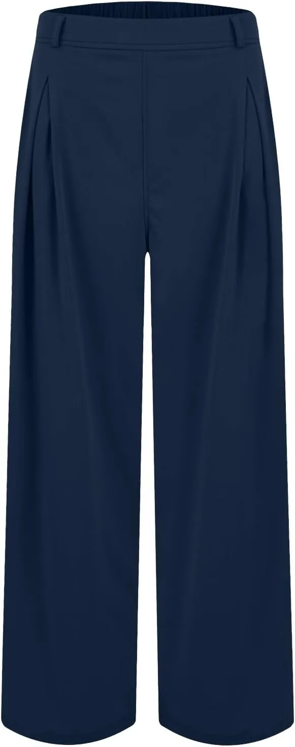 Women's Wide Legged Pants Pleated High Waisted with Pockets Flowy Trousers Business Casual Bottoms Trendy