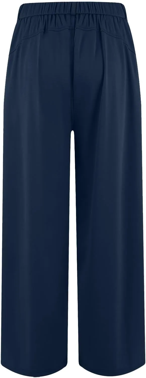 Women's Wide Legged Pants Pleated High Waisted with Pockets Flowy Trousers Business Casual Bottoms Trendy