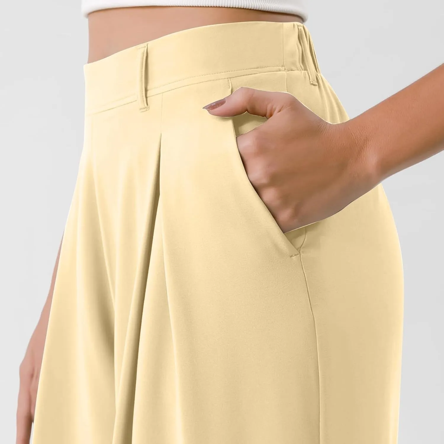 Women's Wide Legged Pants Pleated High Waisted with Pockets Flowy Trousers Business Casual Bottoms Trendy