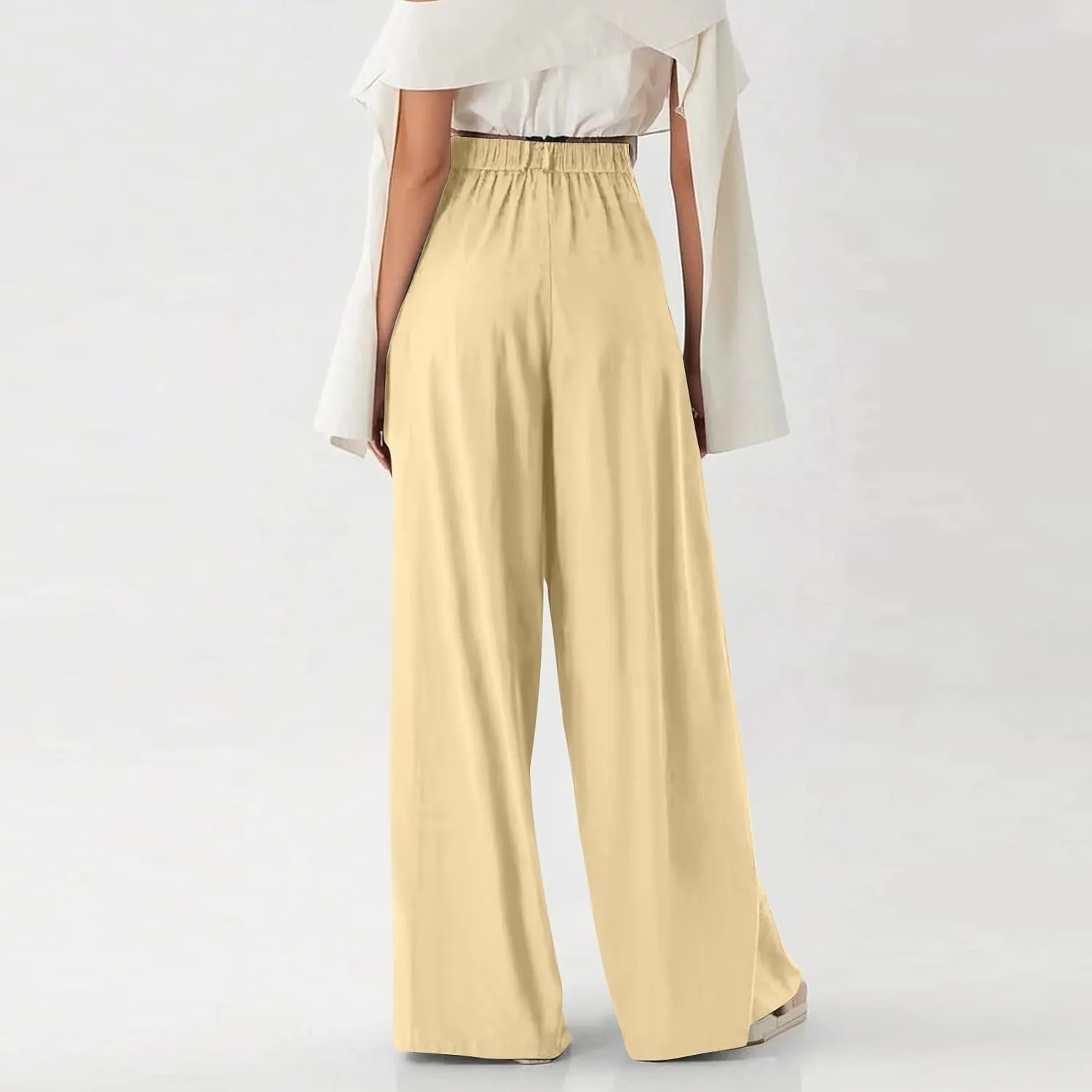 Women's Wide Legged Pants Pleated High Waisted with Pockets Flowy Trousers Business Casual Bottoms Trendy