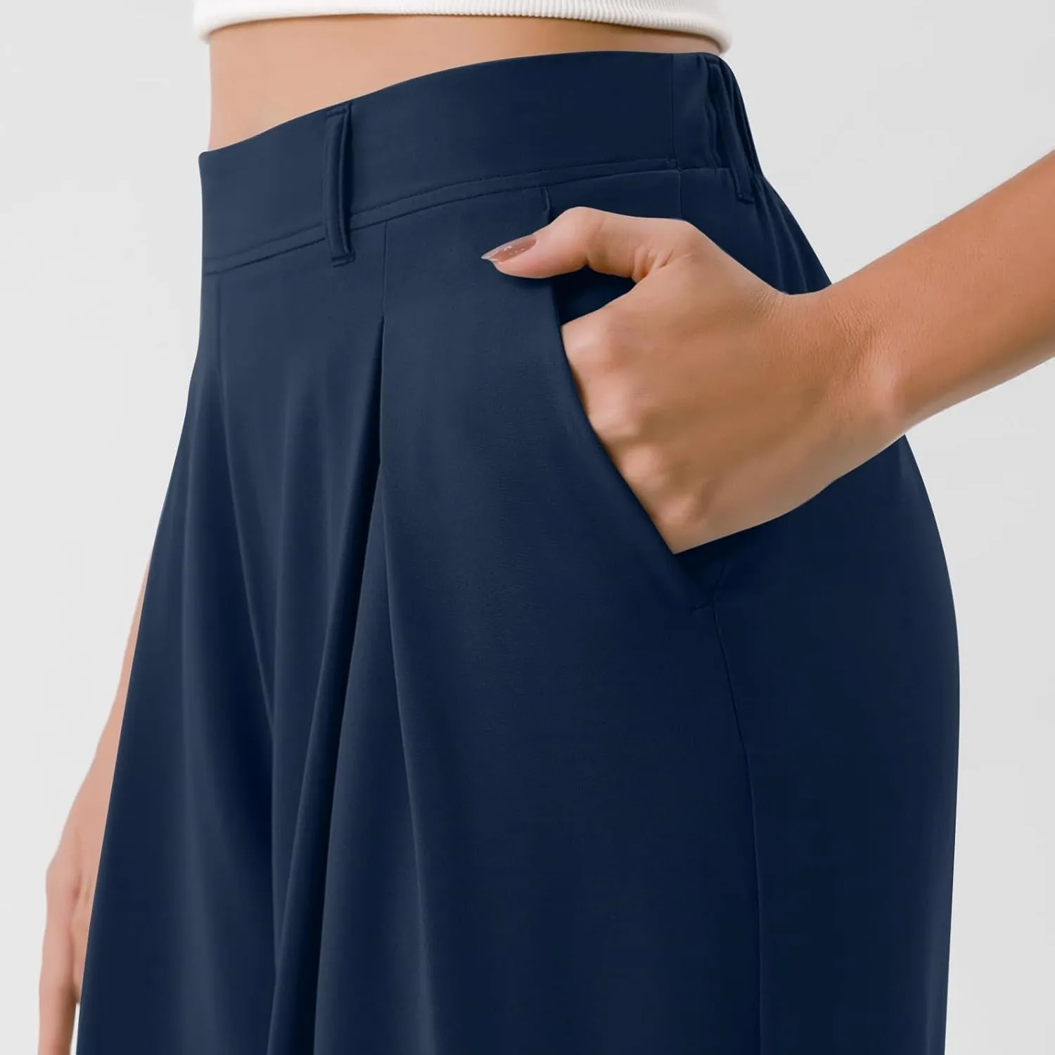 Women's Wide Legged Pants Pleated High Waisted with Pockets Flowy Trousers Business Casual Bottoms Trendy
