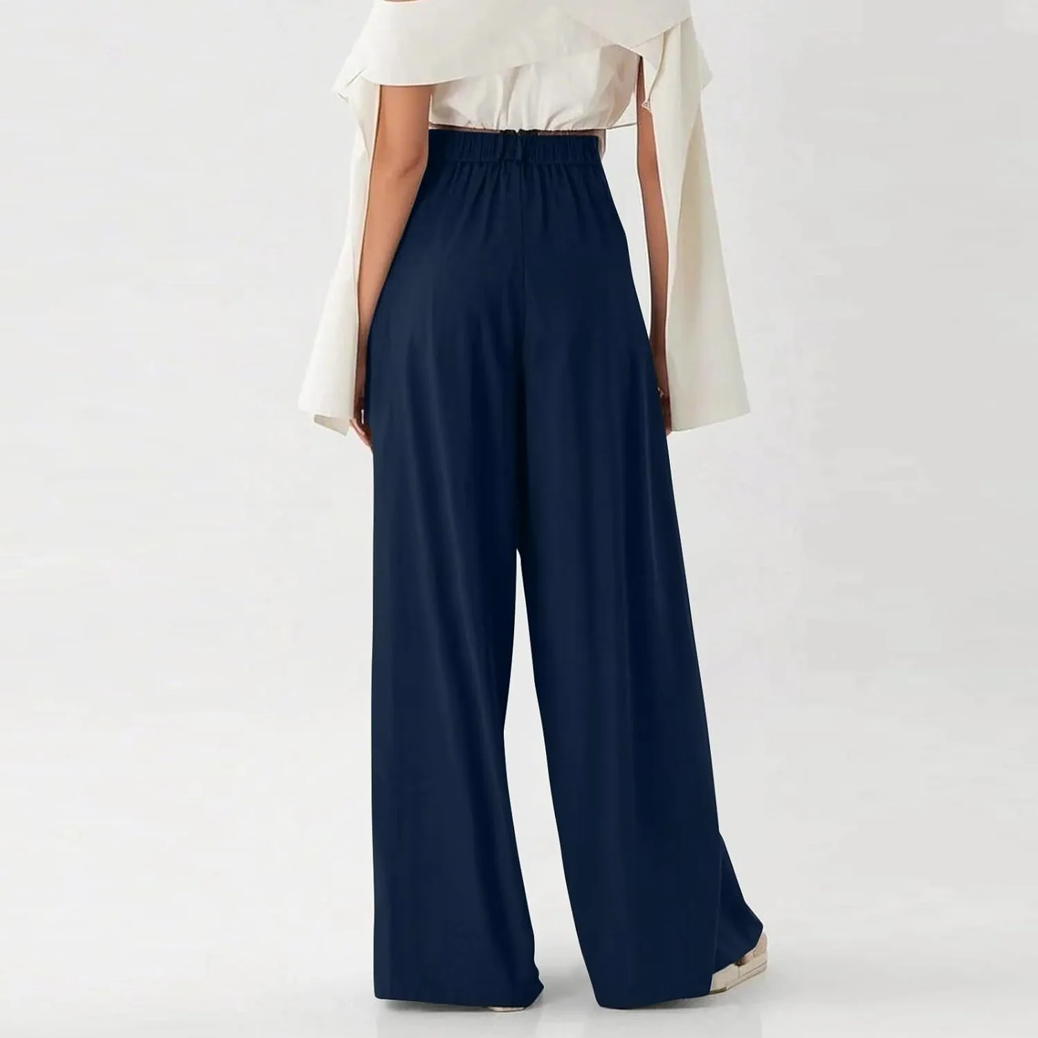 Women's Wide Legged Pants Pleated High Waisted with Pockets Flowy Trousers Business Casual Bottoms Trendy