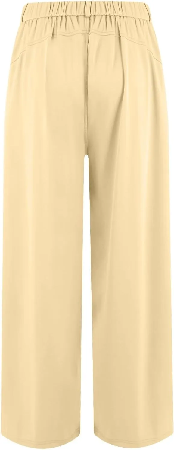 Women's Wide Legged Pants Pleated High Waisted with Pockets Flowy Trousers Business Casual Bottoms Trendy