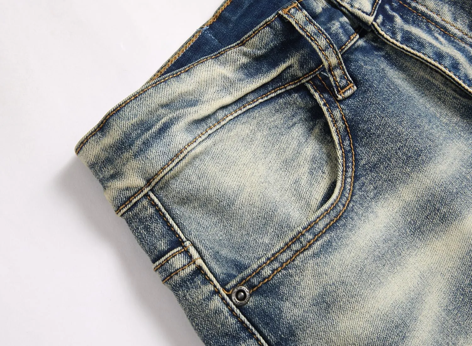 XIMXIMMTIAN Men's Biker Moto Washed Distressed Slim Fit Straight Jeans Denim