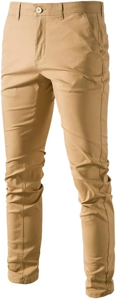 XYGJZ Mens Business Pants Slim Fit Plain Solid Flat-Front Stretch Casual Chino Dress Pant for Men