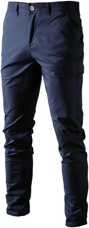 XYGJZ Mens Business Pants Slim Fit Plain Solid Flat-Front Stretch Casual Chino Dress Pant for Men