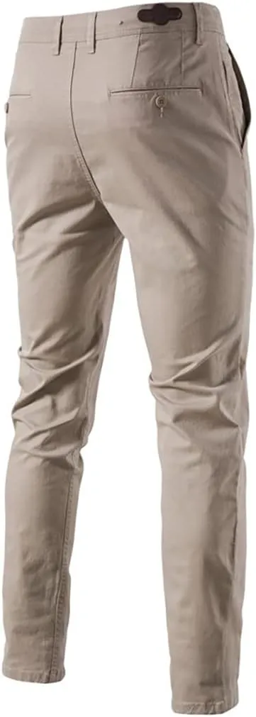 XYGJZ Mens Business Pants Slim Fit Plain Solid Flat-Front Stretch Casual Chino Dress Pant for Men