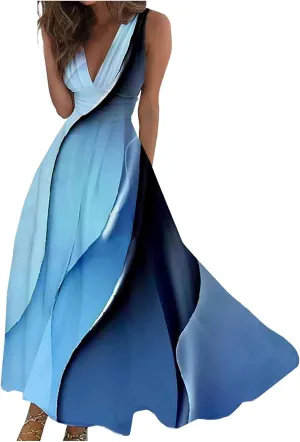 Yesunpxs Dresses for Women 2024 Wrap V Neck Flowy Ruched Maxi Dress Sleeveless Floral Printed Beach Dresses Boho Sundresses