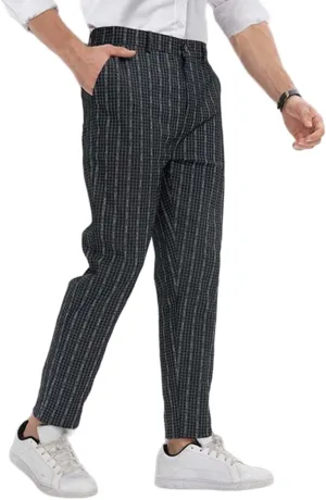 YIBIMOTTO Men's Slim Fit Pants Straight Dress Pants Business Suit Plaid Slacks Pants Skinny Twill Checkered Casual Chino Long Trousers with Pockets,Grey Stripe,XL