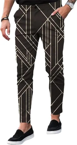 YIBIMOTTO Straight Dress Pants for Mens Business Suit Plaid Slacks Pants Slim Fit Pants Skinny Twill Checkered Casual Chino Long Trousers with Pockets,Brown Stripe,XXL