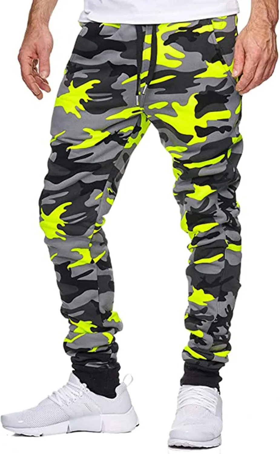 Ymosrh Khaki Pants Mens Relaxed Fit Camouflage Bandage Casual Loose Sweatpants Drawstring Pant Camping Pants Men