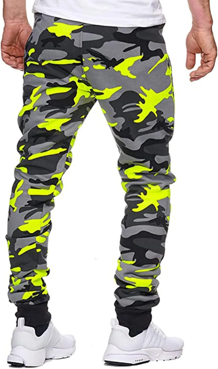 Ymosrh Khaki Pants Mens Relaxed Fit Camouflage Bandage Casual Loose Sweatpants Drawstring Pant Camping Pants Men