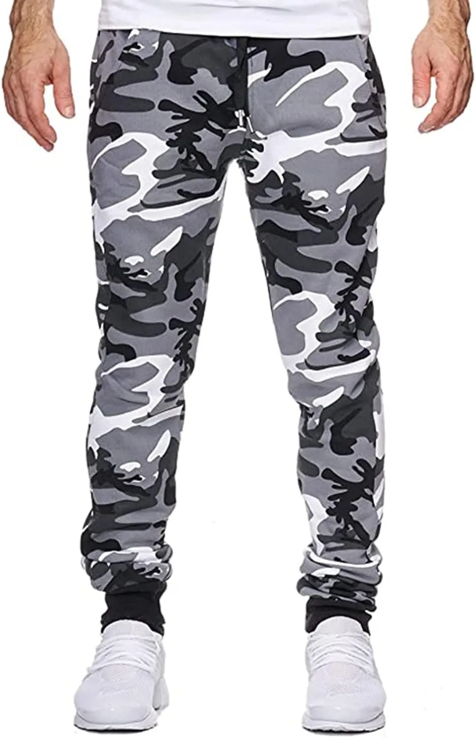 Ymosrh Khaki Pants Mens Relaxed Fit Camouflage Bandage Casual Loose Sweatpants Drawstring Pant Camping Pants Men